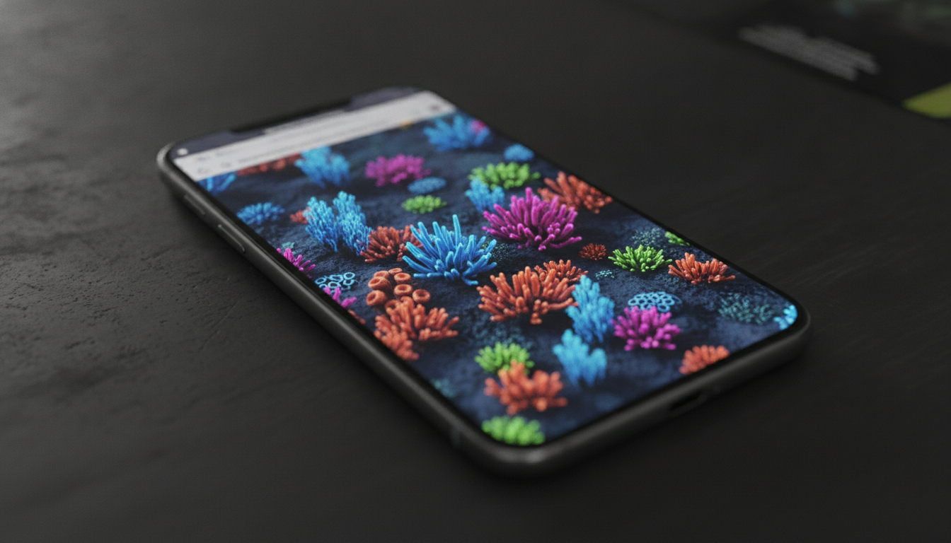 Phone rendering a 3D coral reef in the browser